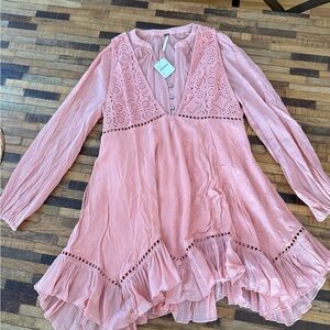 Free people Pink Lace two piece Dress small